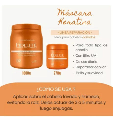 Fidelite Kit 3 Mascara Capilar Coco + Keratina + Acido X270g