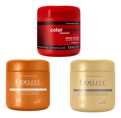 Fidelite Kit 3 Mascara Capilar Coco + Keratina + Acido X270g