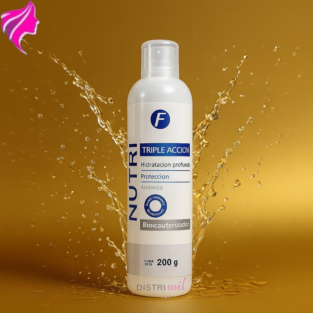 Nutri Triple Accion Frilayp X200g Hidratacion Profunda Proteccion AntiFrizz - Bio Cauterizador Sin Enjuague - Brillo con Oleo Extraordinario Reparacion Absoluta para Cabellos Deshidratados