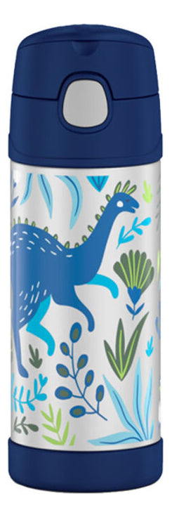 Botella Termica Thermos Kids Azul Y Gris Dinosaurios X355ml Plateado