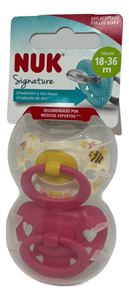 Nuk Signature 2 Chupetes Silicona Bebe Anatomico  18-36m Amarillo 18-36 Meses