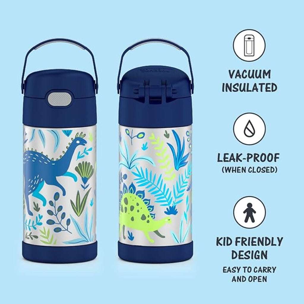 Botella Termica Thermos Kids Azul Y Gris Dinosaurios X355ml Plateado