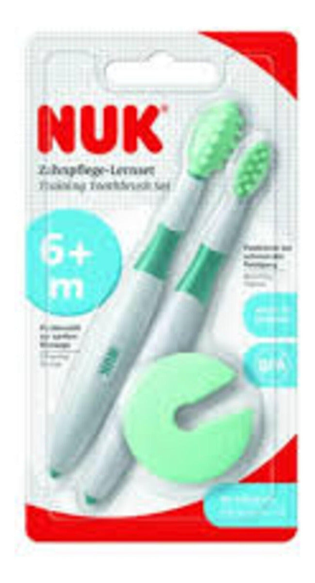 Set 2 Cepillos Diente Entrenamiento Anillo Protector Bebé Celeste