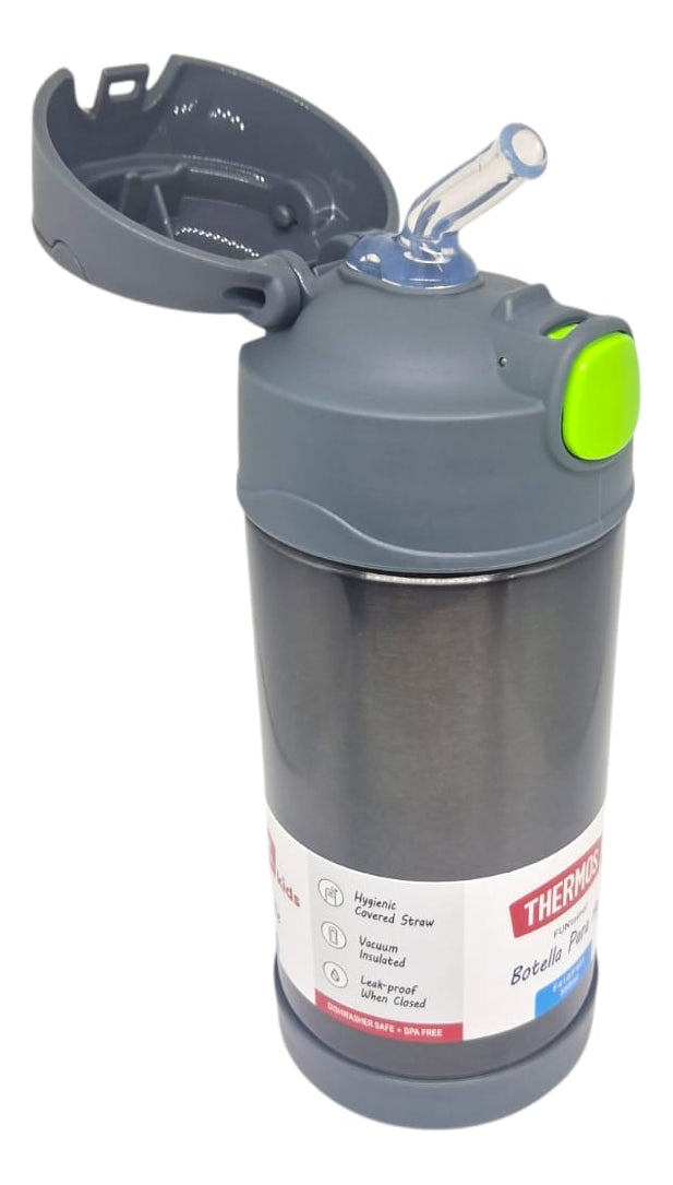 Botella Termica Thermos Funtainer 355ml Gris Y Verde Liso Gris Oscuro
