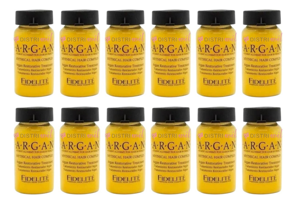 Caja Ampollas Argan Puro Mythical Nutritiva Hidratante Humectante Con Filtro Uv 12 Unidades Intensivas Brillo Premium Uso Profesional Salon Belleza Restauracion Fidelite