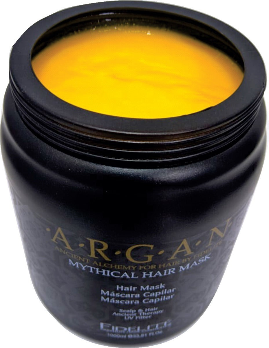 Fidelite Mascara Capilar Argan Mythical X1000ml Hidratacion Brillo Suavidad Nutricion Reparacion Filtro Uv Uso Profesional Ideal Estetica Peluqueria