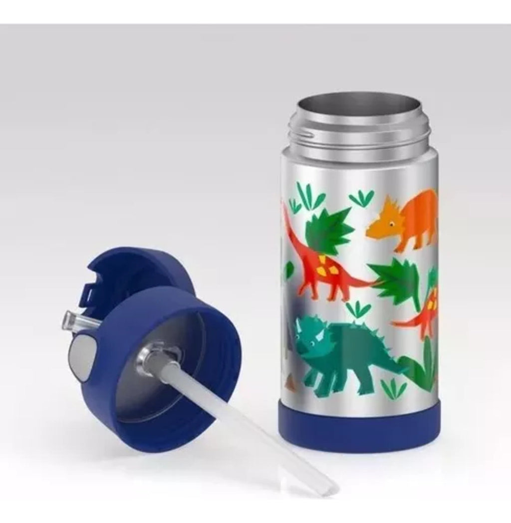 Botella Termica Thermos Kids Azul Y Gris Dinosaurios X355ml Plateado