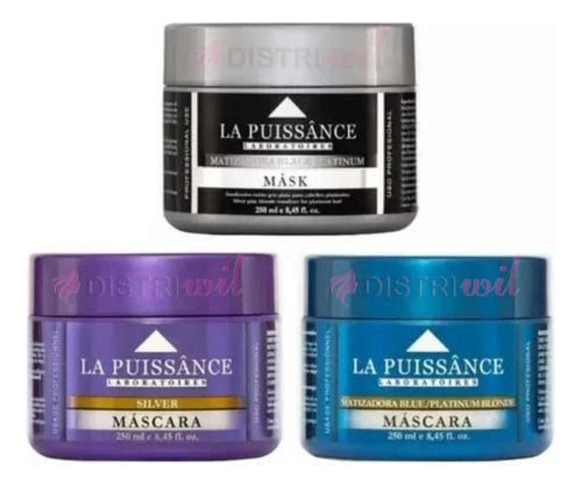 La Puissance Laboratoires Kit 3 Mascaras Capilares Matizador Silver X250ml Uso Profesional Cabellos Grises Rubios Platinados Con Reflejos Ideal Peluqueria Salon Barberia