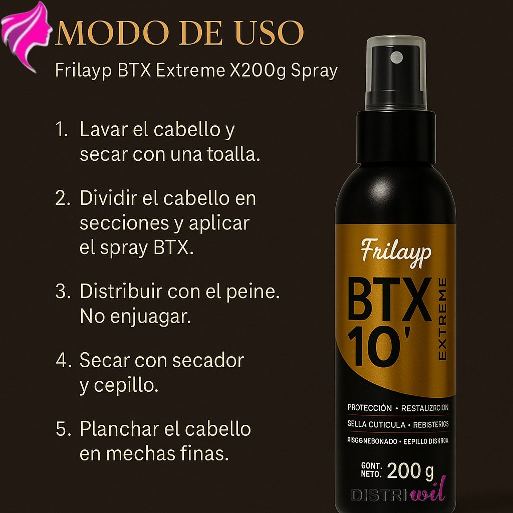 Kit Btx Extreme Frilayp Booster X50cc + Spray 10 En 1 X200g Proteccion Uv Filtro Solar Hidratante Brillo Suavidad Absolut Repair Uso Profesional Fortalecedor Anti Caida Sin Formol Antiage