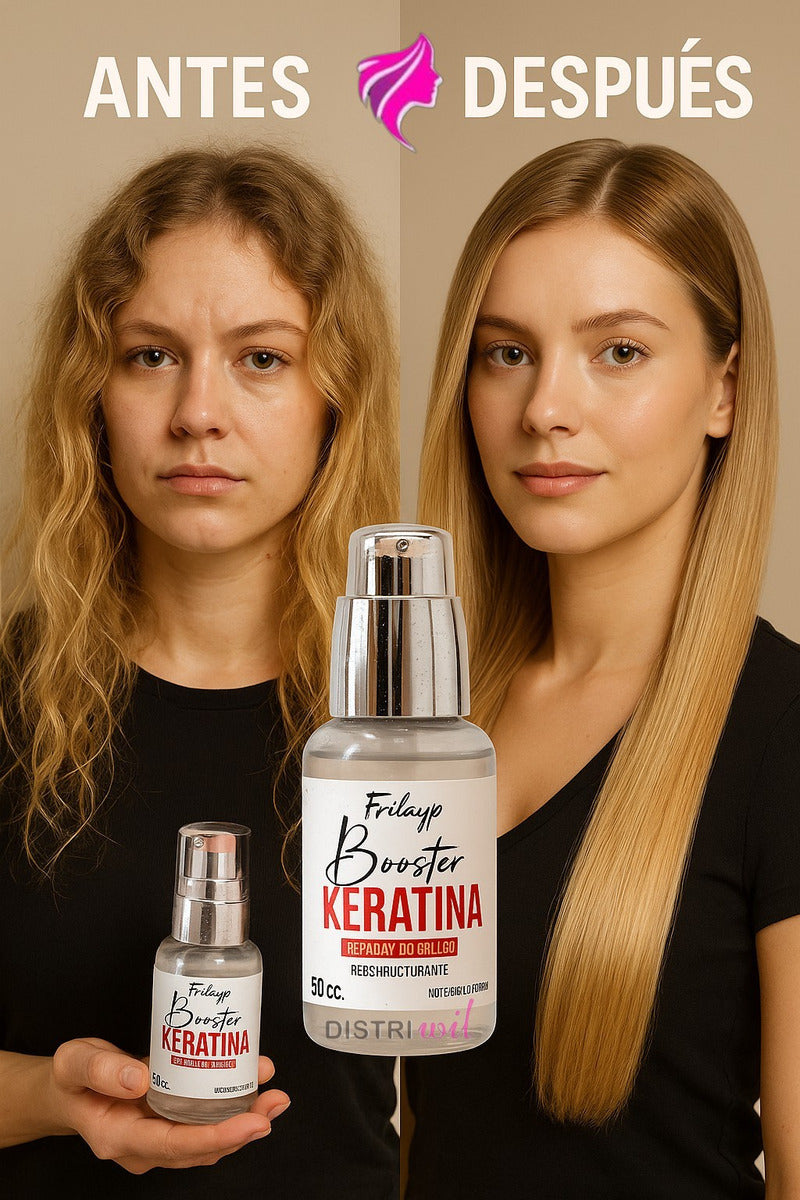 Booster De Keratina Frilayp X50cc Repara Da Brillo Y Suavidad - Serum Nutritivo Hidratante Reestructurante Antifrizz Humectante - Ideal Uso Profesional Reconstruye Fibra Capilar