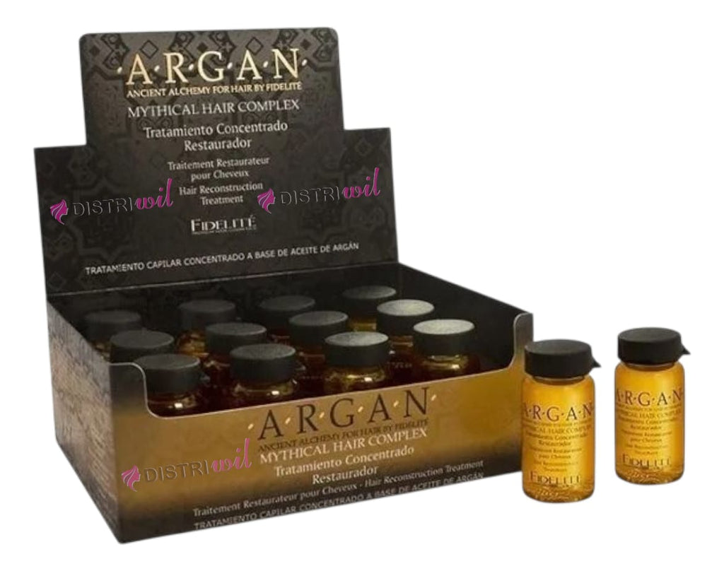 Caja Ampollas Argan Puro Mythical Nutritiva Hidratante Humectante Con Filtro Uv 12 Unidades Intensivas Brillo Premium Uso Profesional Salon Belleza Restauracion Fidelite