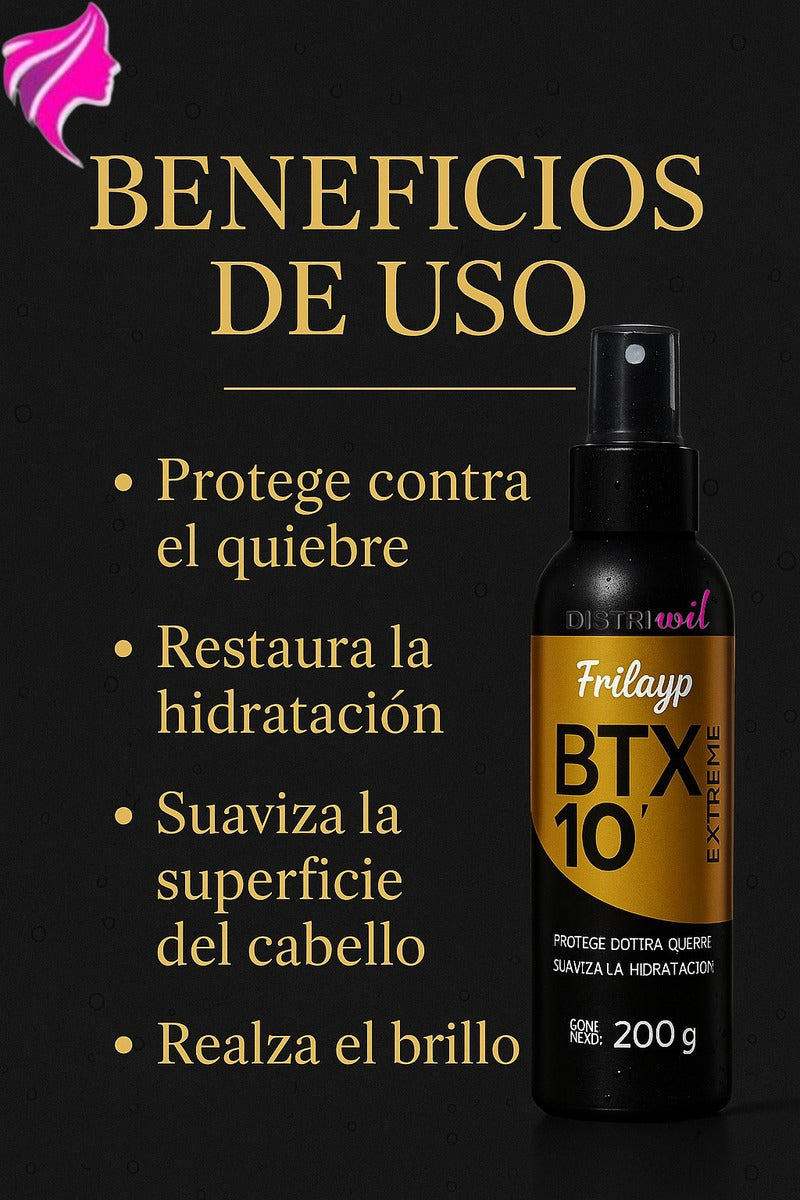 Kit Btx Extreme Frilayp Booster X50cc + Spray 10 En 1 X200g Proteccion Uv Filtro Solar Hidratante Brillo Suavidad Absolut Repair Uso Profesional Fortalecedor Anti Caida Sin Formol Antiage