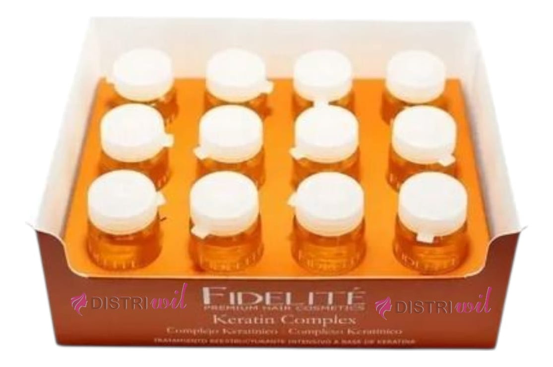 Caja De Ampollas Complejo Keratina Renueva Los Nutrientes Esenciales Del Cabello Brillo Suavidad Hidratante Fidelite X12 Unidades Uso Profesional Premium Salon Belleza