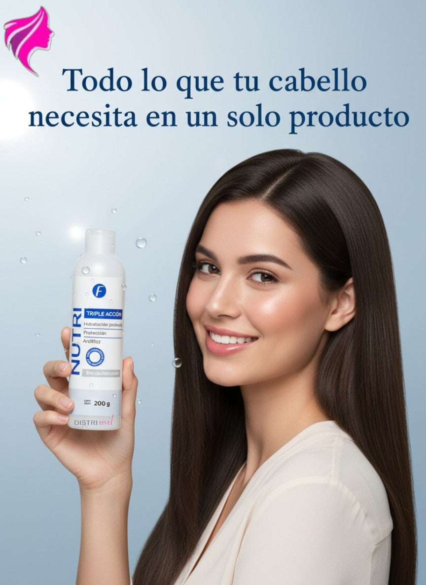 Nutri Triple Accion Frilayp X200g Hidratacion Profunda Proteccion AntiFrizz - Bio Cauterizador Sin Enjuague - Brillo con Oleo Extraordinario Reparacion Absoluta para Cabellos Deshidratados