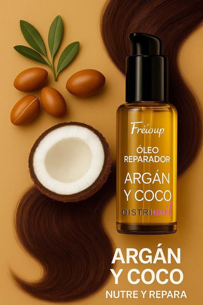 Serum Oleo Reparador Argan Y Coco Frilayp X50cc X12 Unidades - Nutre Hidrata Revitaliza Suaviza - Ideal Uso Profesional Barberia Peluqueria Estetica Salon - Reconstruye Fibra Capilar Y Aporta Brillo