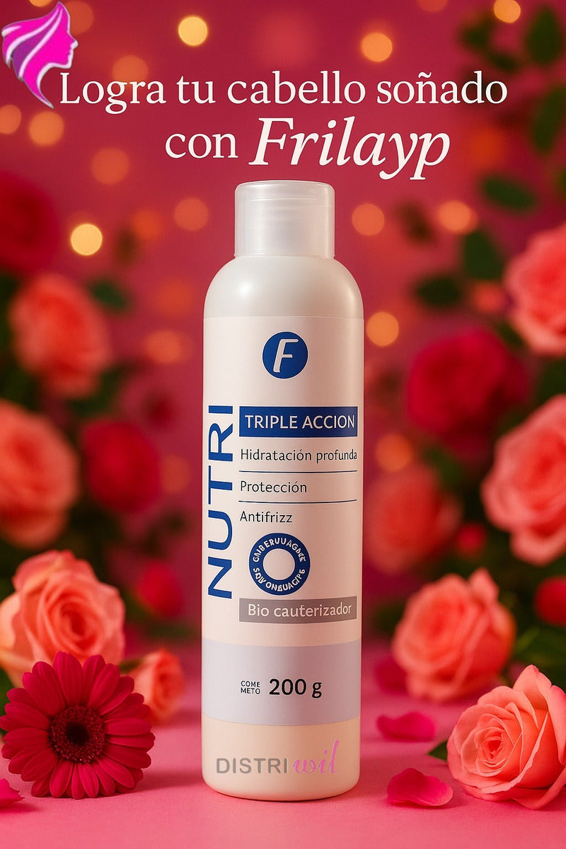 Nutri Triple Accion Frilayp X200g Hidratacion Profunda Proteccion AntiFrizz - Bio Cauterizador Sin Enjuague - Brillo con Oleo Extraordinario Reparacion Absoluta para Cabellos Deshidratados