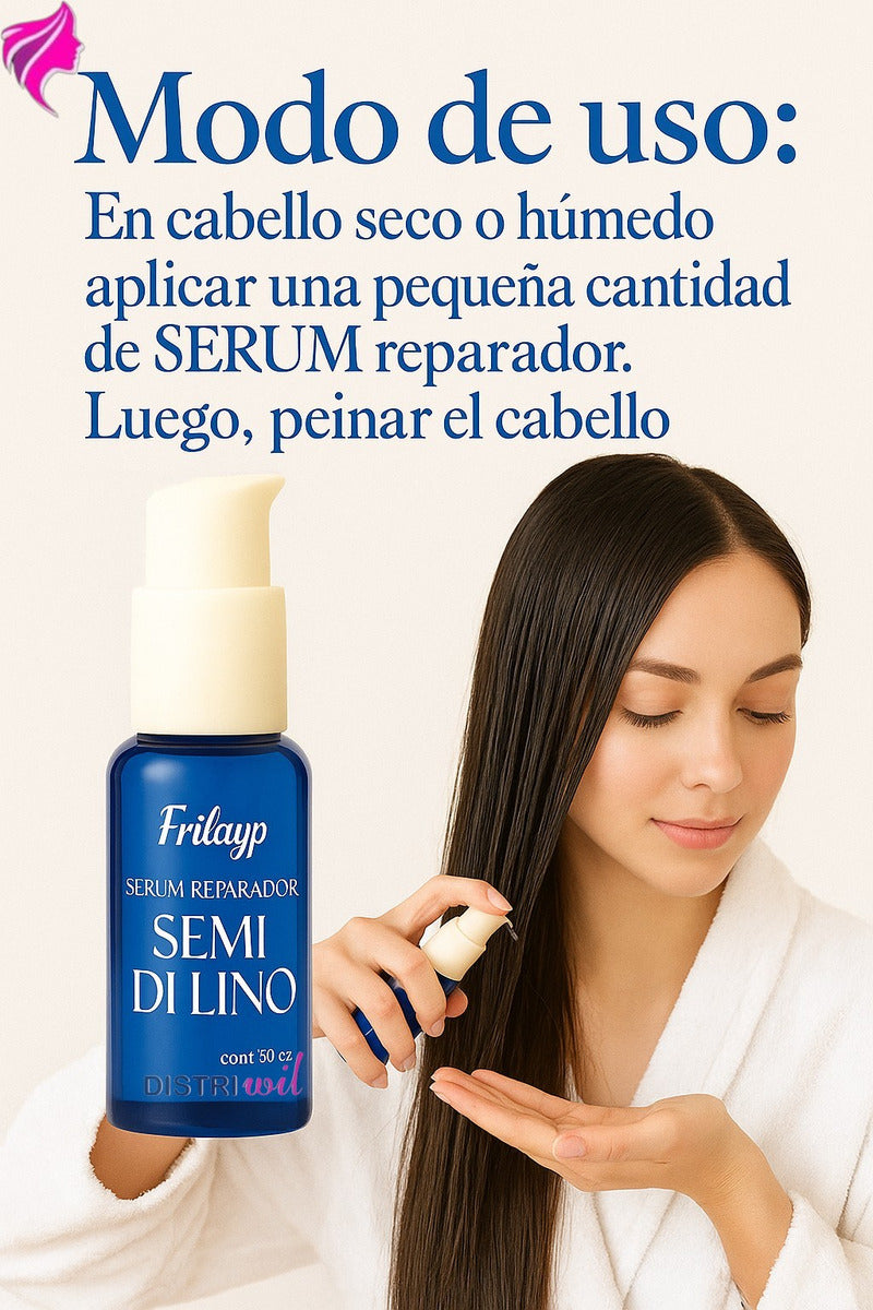 Serum Reparador Semi Di Lino Frilayp X50cc Repara Puntas Reconstruye Fibra Capilar Hidrata Suaviza Nutre Humecta - Ideal Uso Profesional Salon Belleza Peluqueria