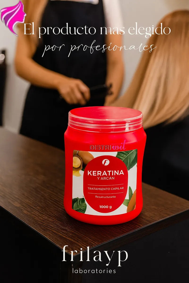 Mascara Keratina y Argan Frilayp X1000g Tratamiento Reestructurante Nutritivo Hidratante Oleo Extraordinario Luminoso Reconstruye Fibra Capilar Previniendo Quiebre y Caida