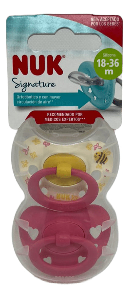Nuk Signature 2 Chupetes Silicona Bebe Anatomico  18-36m Amarillo 18-36 Meses
