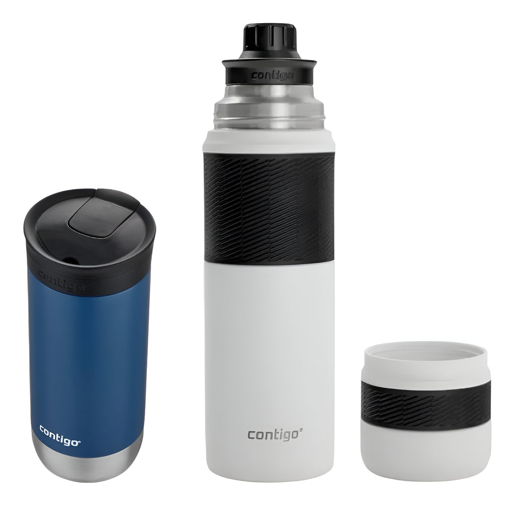 Termo Contigo Salt X739ml + Huron Azul X473ml 30hs Caliente Blanco