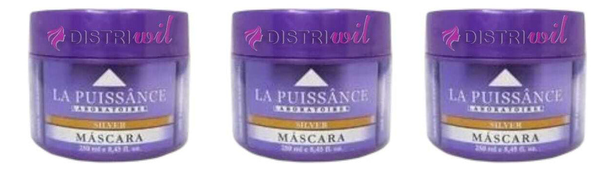 La Puissance Laboratoires Kit 3 Mascaras Capilares Matizador Silver X250ml Uso Profesional Cabellos Grises Rubios Platinados Con Reflejos Ideal Peluqueria Salon Barberia