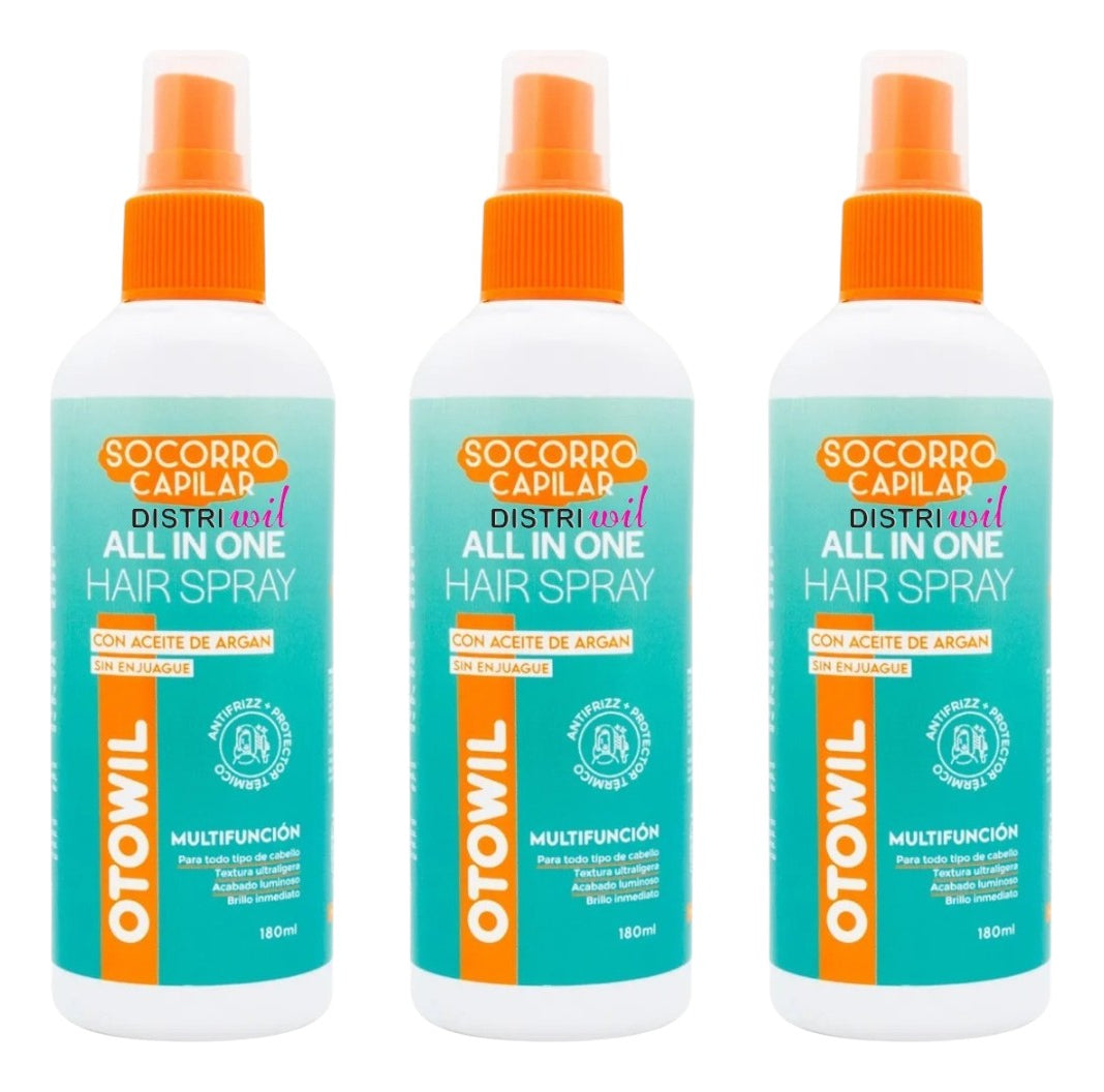 Tratamiento En Spray Otowil X3 Uni Socorro Capilar X180ml Con Aceite De Argan All In One Hair - Anti Frizz Multifuncion Reparador Protector Termico Sin Enjuague Reconstruccion