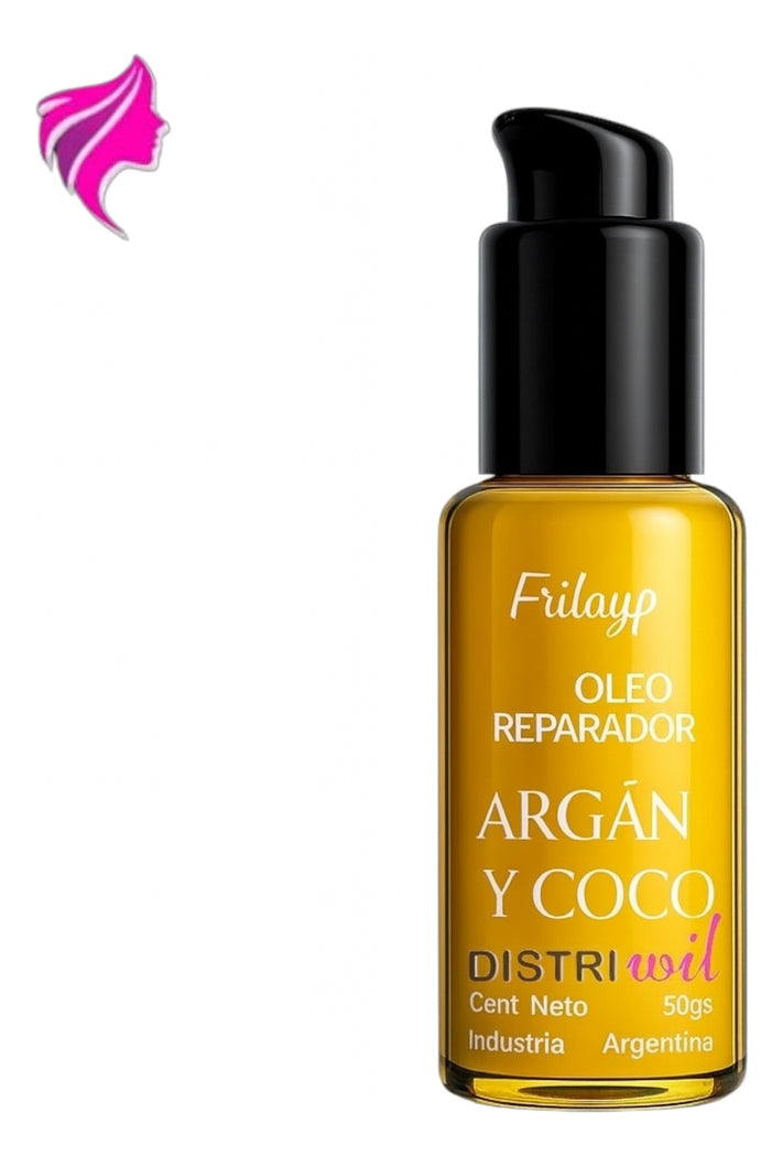 Oleo Serum Reparador Argan Y Coco Frilayp X50cc - Nutre Hidrata Revitaliza Suaviza - Ideal Uso Profesional Peluqueria Estetica Salon Barberia - Aporta Brillo Y Reconstruye Fibra Capilar