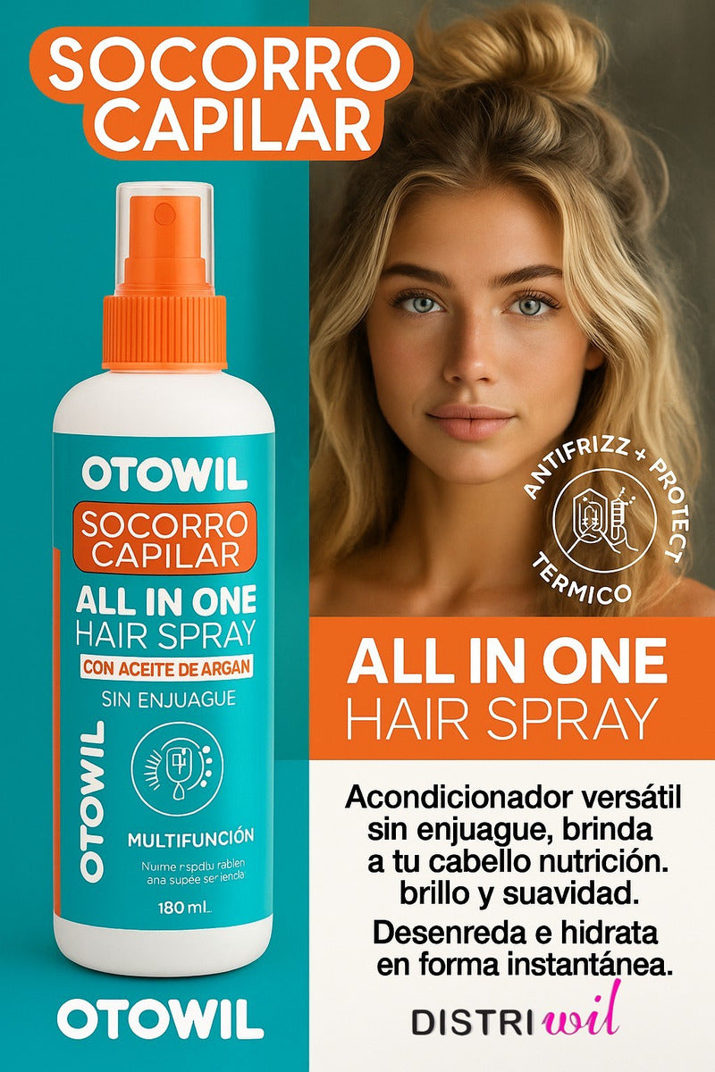 Tratamiento En Spray Otowil X3 Uni Socorro Capilar X180ml Con Aceite De Argan All In One Hair - Anti Frizz Multifuncion Reparador Protector Termico Sin Enjuague Reconstruccion