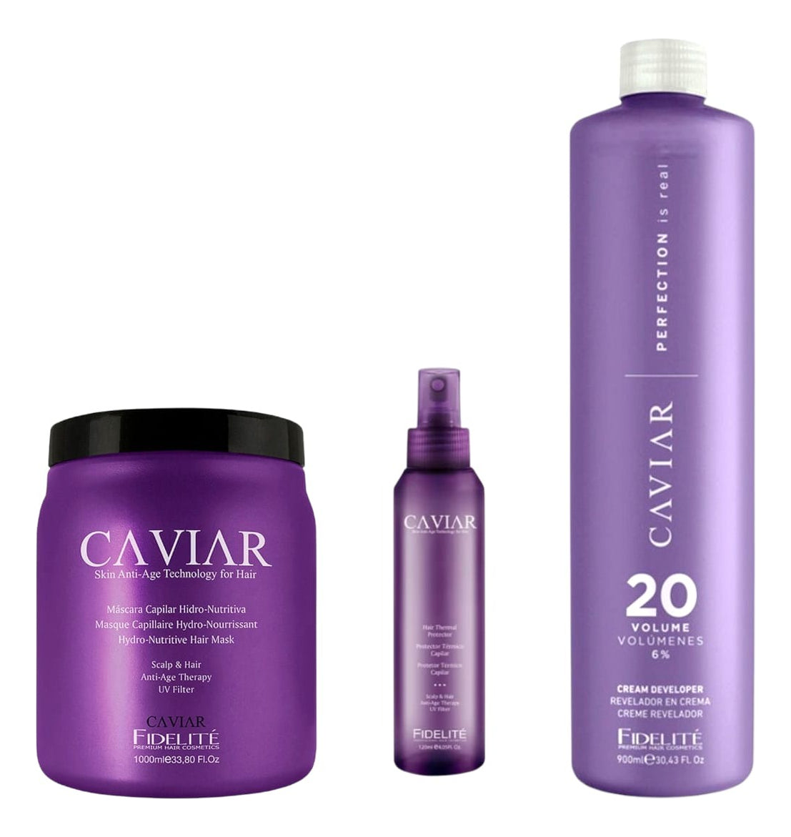 Kit Caviar Mascara 1kg + Revelador 20vol + Protector Termico