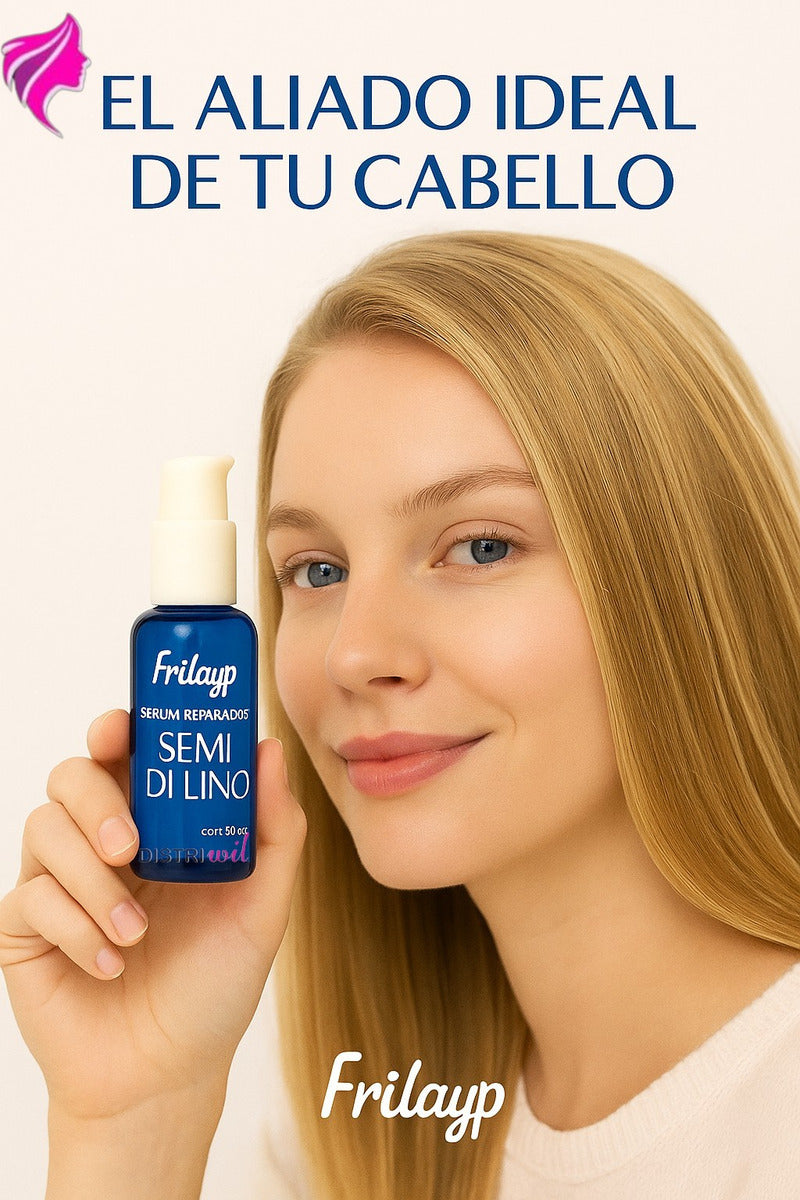 Serum Reparador Semi Di Lino Frilayp X50cc Repara Puntas Reconstruye Fibra Capilar Hidrata Suaviza Nutre Humecta - Ideal Uso Profesional Salon Belleza Peluqueria