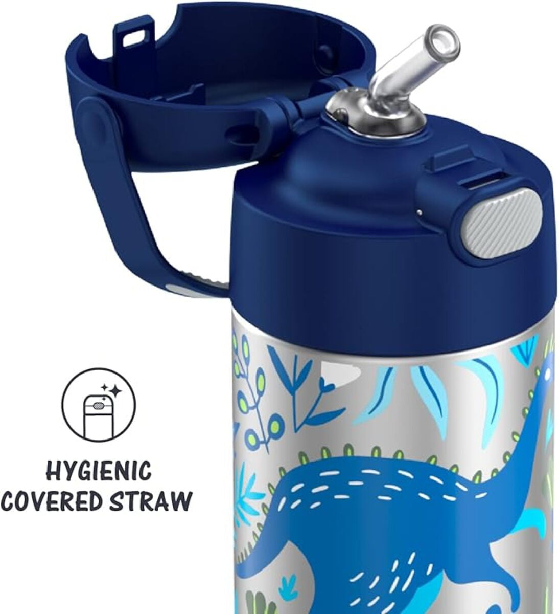 Botella Termica Thermos Kids Azul Y Gris Dinosaurios X355ml Plateado