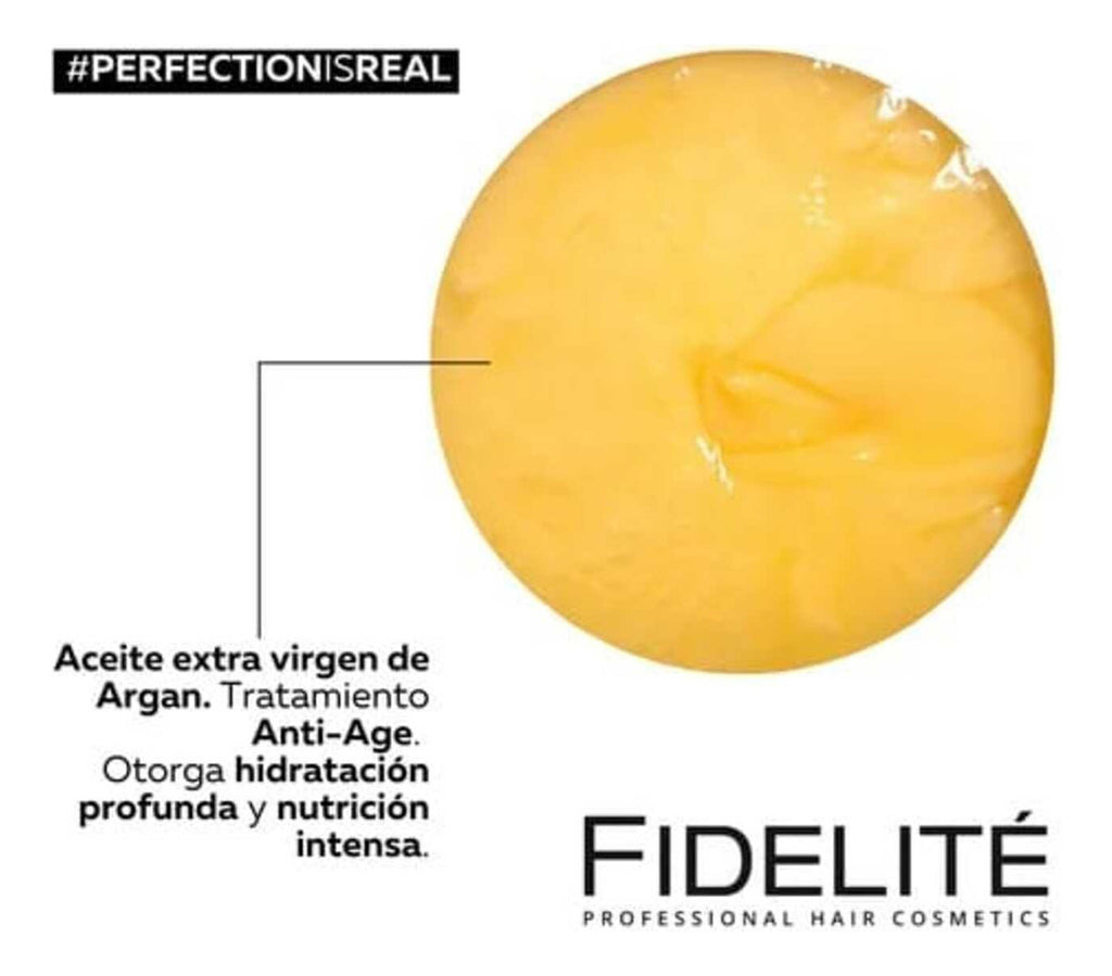 Fidelite Mascara Capilar Argan Mythical X1000ml Hidratacion Brillo Suavidad Nutricion Reparacion Filtro Uv Uso Profesional Ideal Estetica Peluqueria