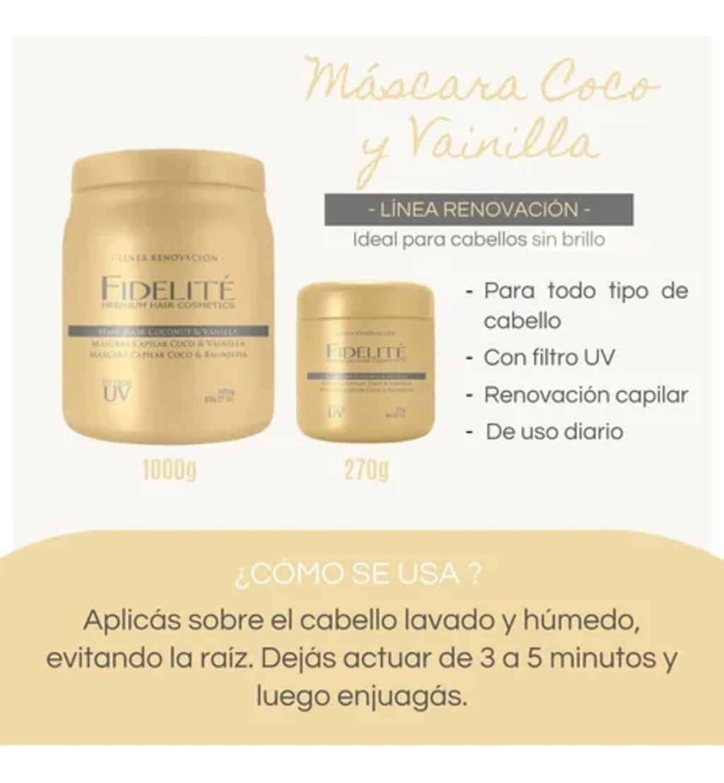 Kit Máscaras Fidelite Vainilla Almendras Keratina Acida X12u