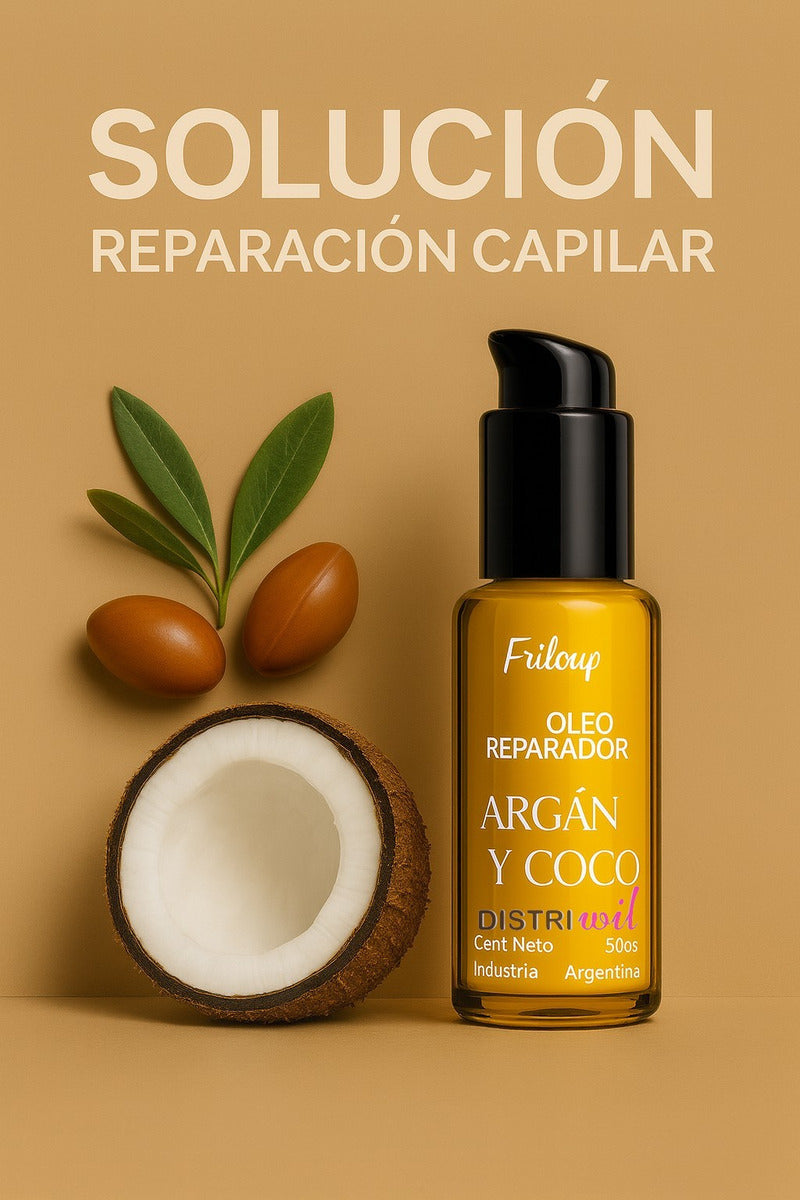 Oleo Serum Reparador Argan Y Coco Frilayp X50cc - Nutre Hidrata Revitaliza Suaviza - Ideal Uso Profesional Peluqueria Estetica Salon Barberia - Aporta Brillo Y Reconstruye Fibra Capilar
