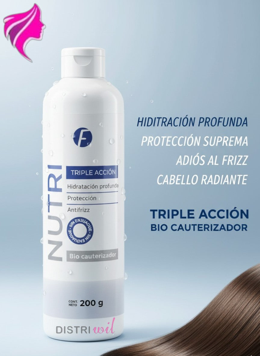 Nutri Triple Accion Frilayp X200g Hidratacion Profunda Proteccion AntiFrizz - Bio Cauterizador Sin Enjuague - Brillo con Oleo Extraordinario Reparacion Absoluta para Cabellos Deshidratados