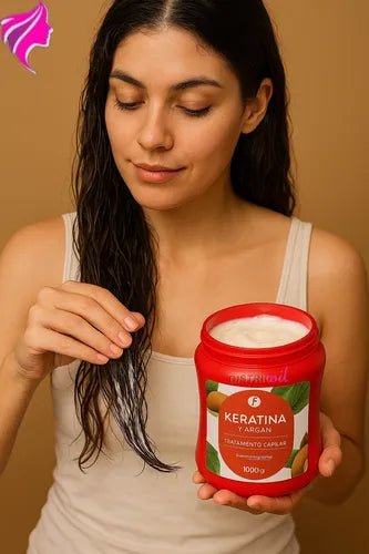 Mascara Keratina y Argan Frilayp X1000g Tratamiento Reestructurante Nutritivo Hidratante Oleo Extraordinario Luminoso Reconstruye Fibra Capilar Previniendo Quiebre y Caida