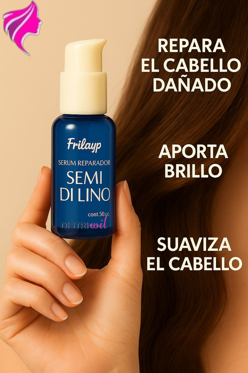 Serum Reparador Semi Di Lino Frilayp X50cc Repara Puntas Reconstruye Fibra Capilar Hidrata Suaviza Nutre Humecta - Ideal Uso Profesional Salon Belleza Peluqueria