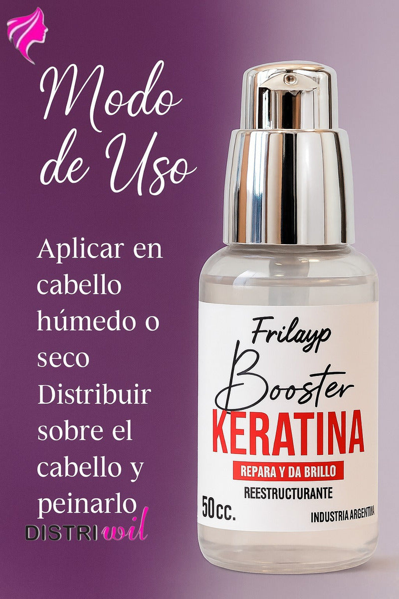 Booster De Keratina Frilayp X50cc Repara Da Brillo Y Suavidad - Serum Nutritivo Hidratante Reestructurante Antifrizz Humectante - Ideal Uso Profesional Reconstruye Fibra Capilar