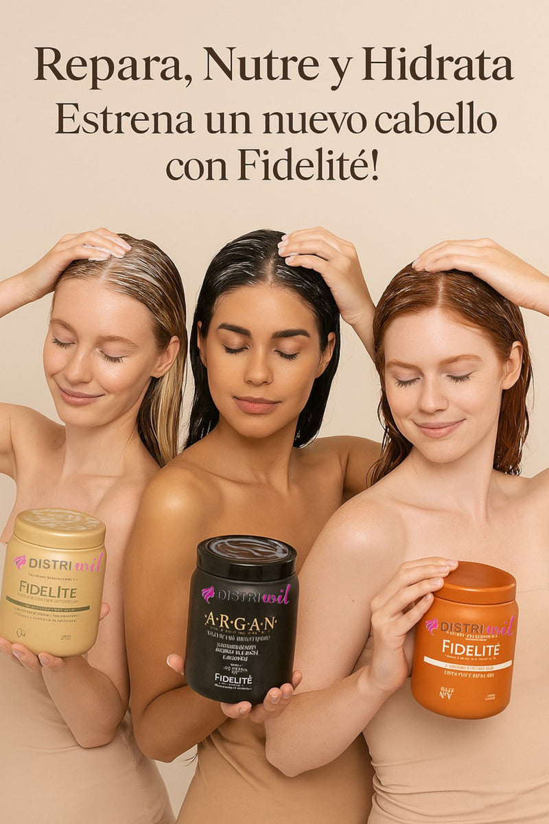 Kit Fidelite X3 Mascaras Capilares Argan Mythical + Keratina Reestructurante + Coco Con Vainilla X1000ml - Nutricion Brillo Suavidad Restauracion Hidratacion - Renueva Fibra Capilar