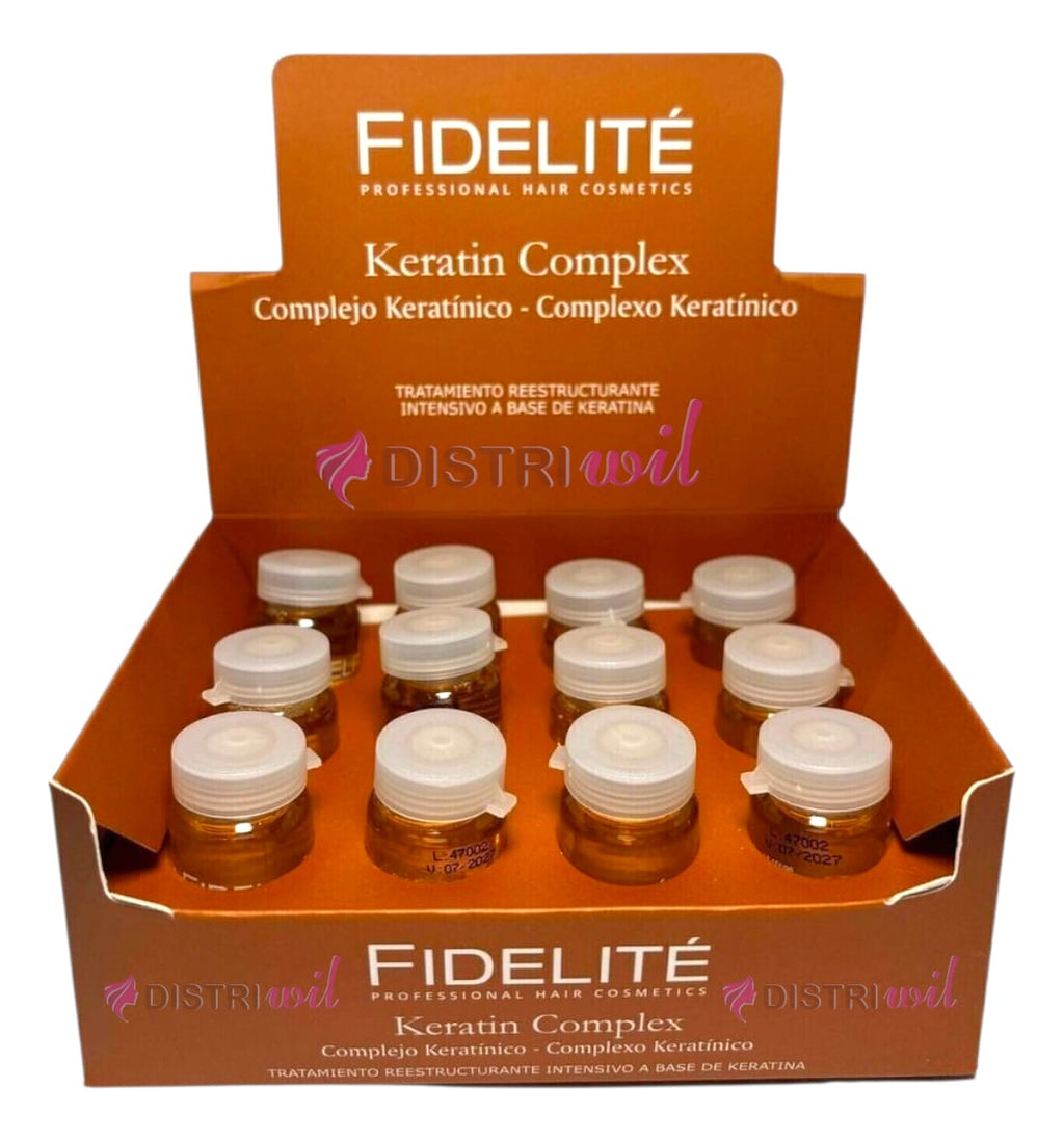 Caja De Ampollas Complejo Keratina Renueva Los Nutrientes Esenciales Del Cabello Brillo Suavidad Hidratante Fidelite X12 Unidades Uso Profesional Premium Salon Belleza