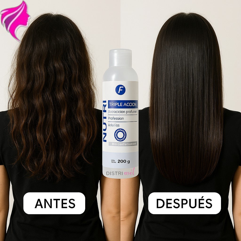 Nutri Triple Accion Frilayp X200g Hidratacion Profunda Proteccion AntiFrizz - Bio Cauterizador Sin Enjuague - Brillo con Oleo Extraordinario Reparacion Absoluta para Cabellos Deshidratados