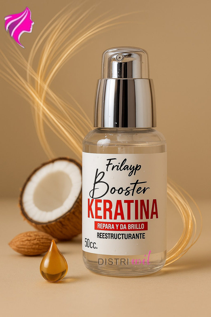 Booster De Keratina Frilayp X50cc Repara Da Brillo Y Suavidad - Serum Nutritivo Hidratante Reestructurante Antifrizz Humectante - Ideal Uso Profesional Reconstruye Fibra Capilar