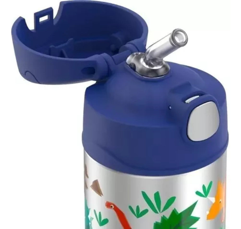 Botella Termica Thermos Kids Azul Y Gris Dinosaurios X355ml Plateado
