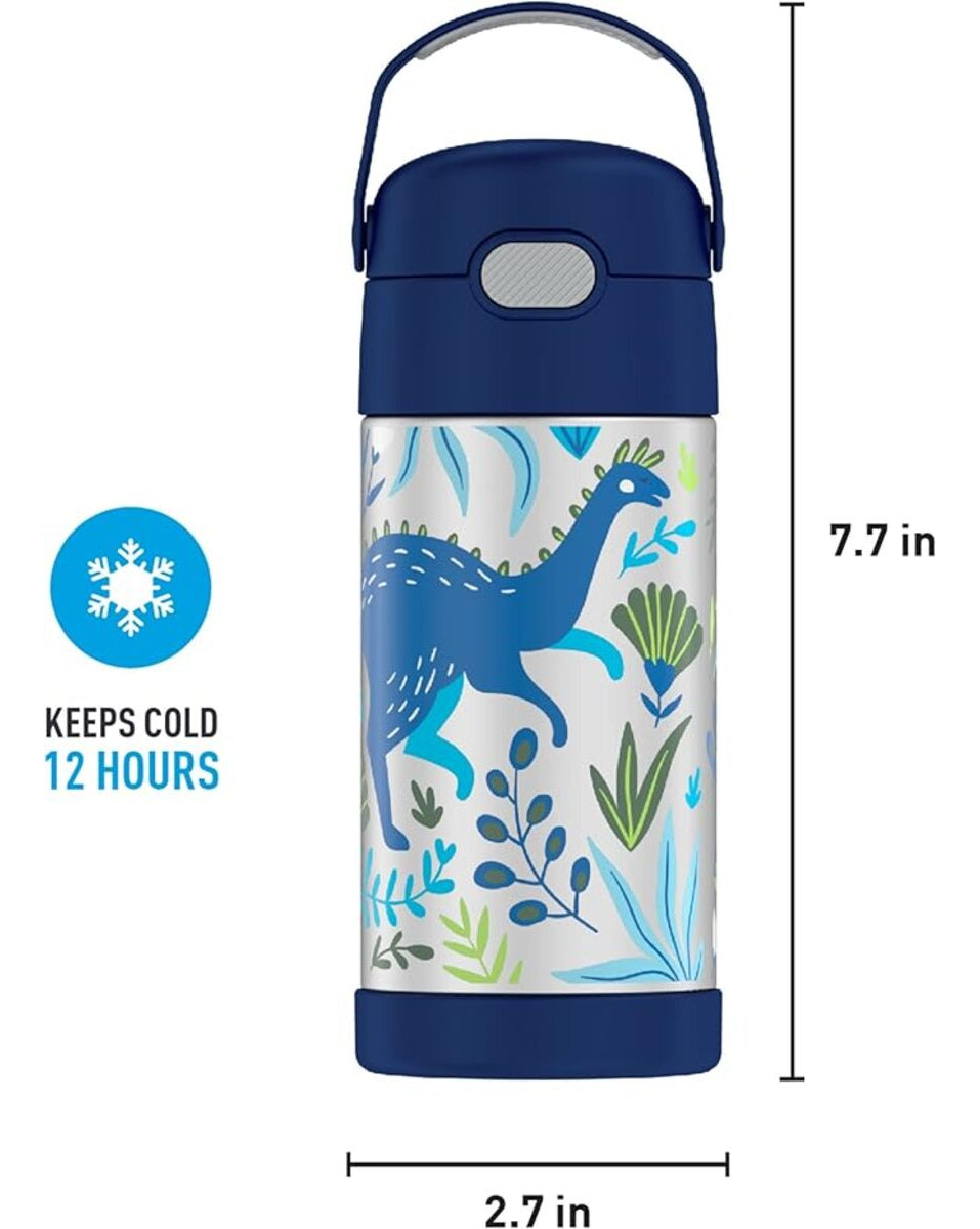 Botella Termica Thermos Kids Azul Y Gris Dinosaurios X355ml Plateado
