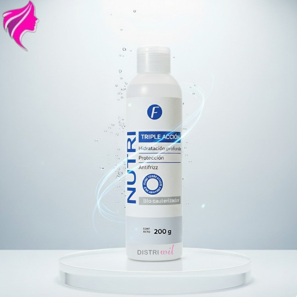 Nutri Triple Accion Frilayp X200g Hidratacion Profunda Proteccion AntiFrizz - Bio Cauterizador Sin Enjuague - Brillo con Oleo Extraordinario Reparacion Absoluta para Cabellos Deshidratados
