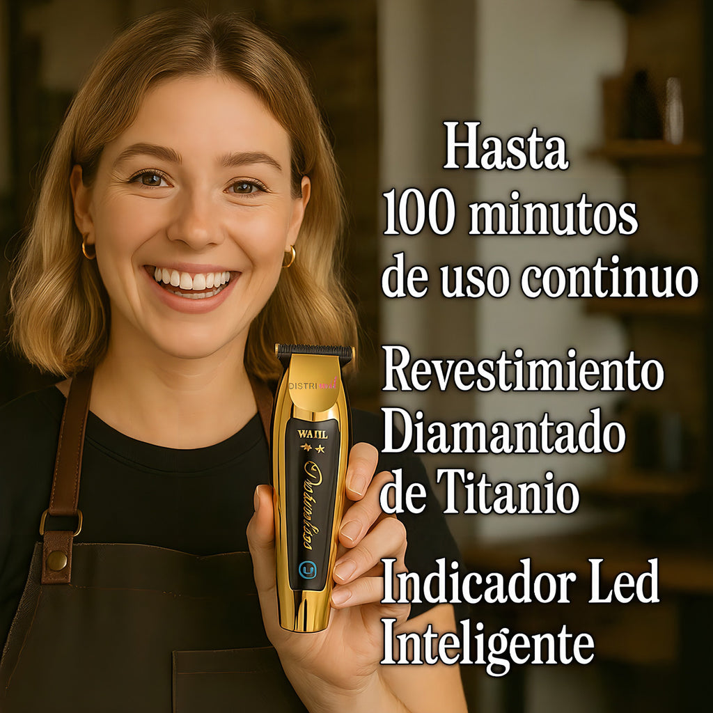 Maquina Corte Profesional Wahl Trimmer Cordless Detailer Li Gold - Cuchillas Superposicion Cero - Bateria Iones Litio - Indicador Led - Cuchillas Diamantadas De Titanio - Ideal Barberia Peluqueria
