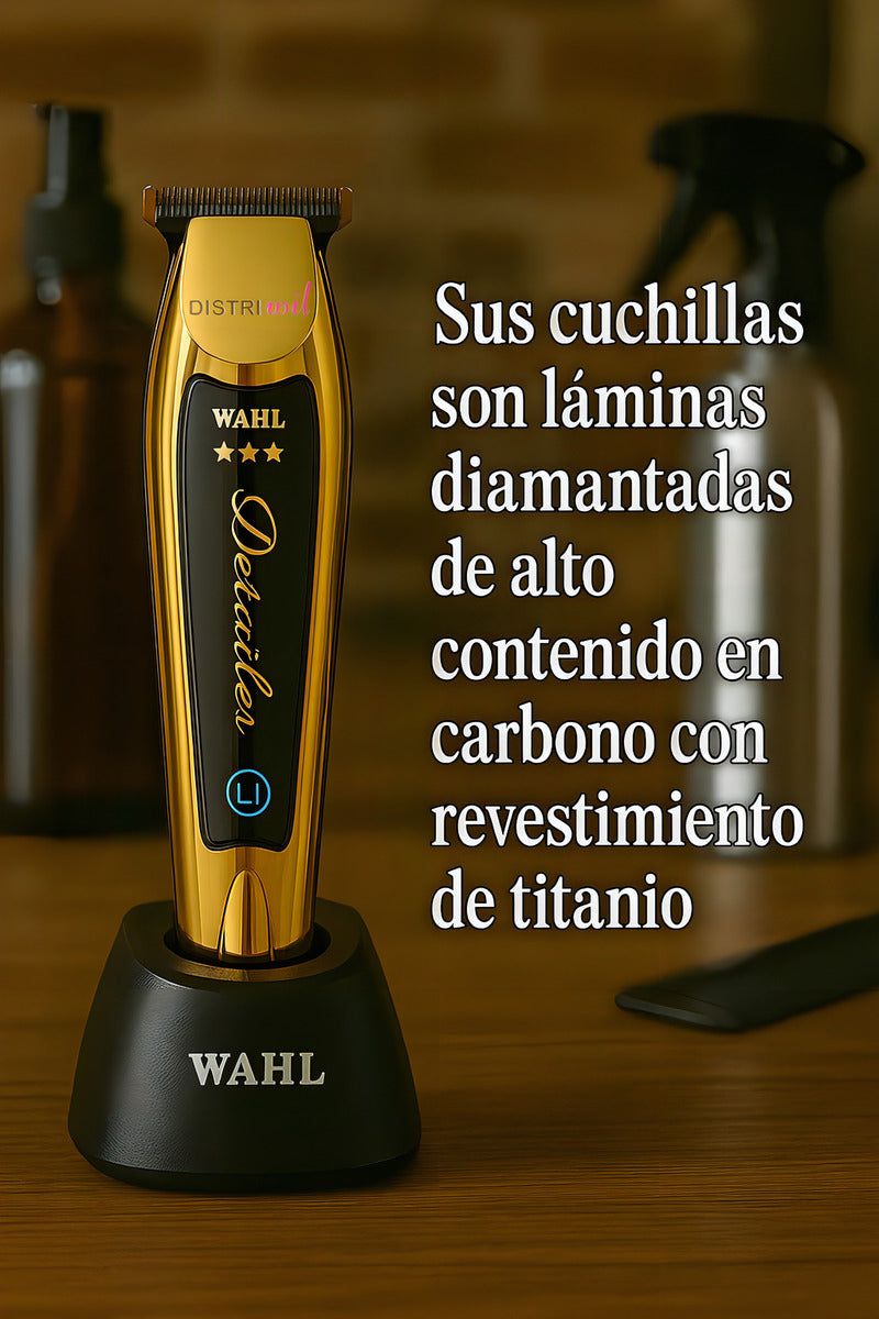 Maquina Corte Profesional Wahl Trimmer Cordless Detailer Li Gold - Cuchillas Superposicion Cero - Bateria Iones Litio - Indicador Led - Cuchillas Diamantadas De Titanio - Ideal Barberia Peluqueria