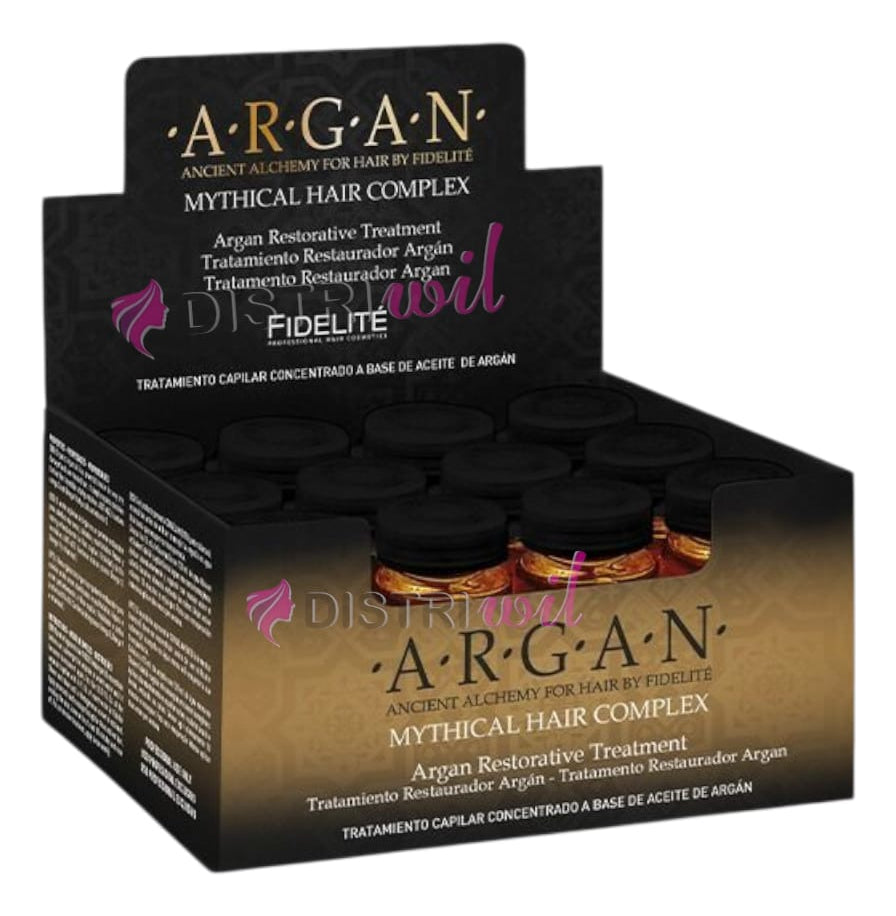 Caja Ampollas Argan Puro Mythical Nutritiva Hidratante Humectante Con Filtro Uv 12 Unidades Intensivas Brillo Premium Uso Profesional Salon Belleza Restauracion Fidelite