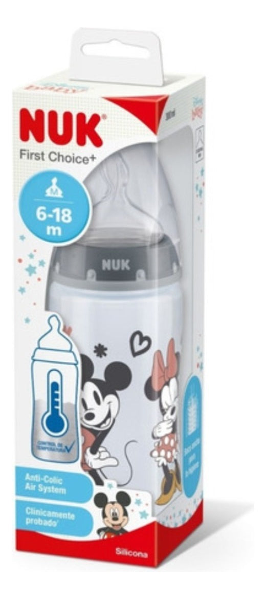 Mamadera Nuk Disney Mickey Minnie First Choice 300ml 6-18m Color Gris