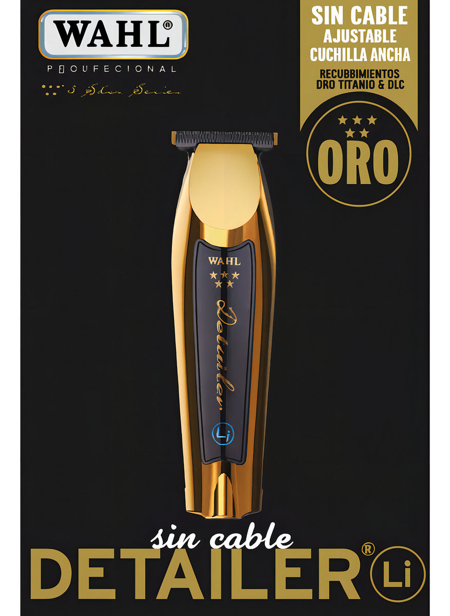 Maquina Corte Profesional Wahl Trimmer Cordless Detailer Li Gold - Cuchillas Superposicion Cero - Bateria Iones Litio - Indicador Led - Cuchillas Diamantadas De Titanio - Ideal Barberia Peluqueria